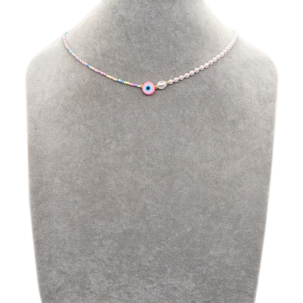 Fashion Retro Bohemian Style White Imitation Pearl Color Glass Beaded Necklace