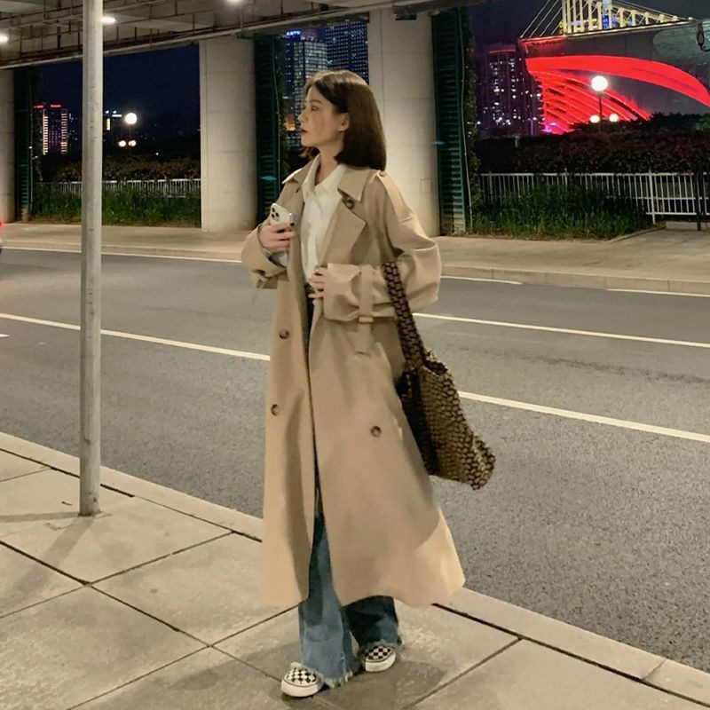 Windbreaker Women's 2025 Autum New Korean Style Small Mid-Length Outwear Elegant British Style High-End Jacket