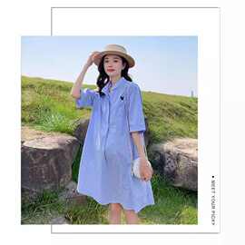 女装夏季短袖连衣裙韩版中长款宽松甜美衬衣扣子裙时尚裙子女装