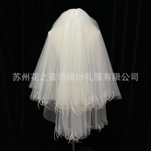 短款简约头纱新娘领证登记婚纱闪钻超仙羽毛蓬蓬纱摄影写真道具女
