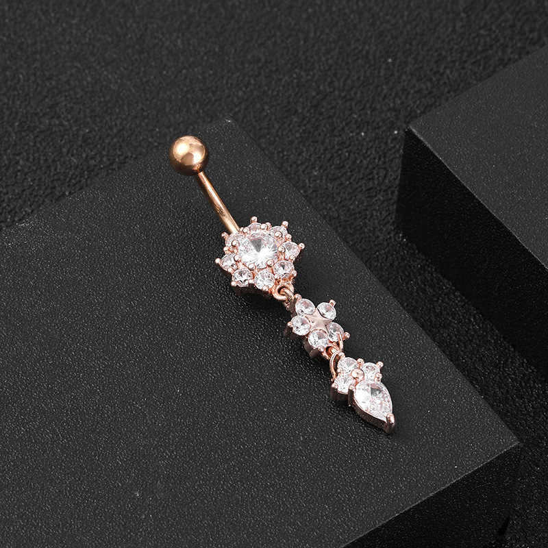 Simple Style Round Flower Stainless Steel Inlay Zircon Belly Ring 1 Piece