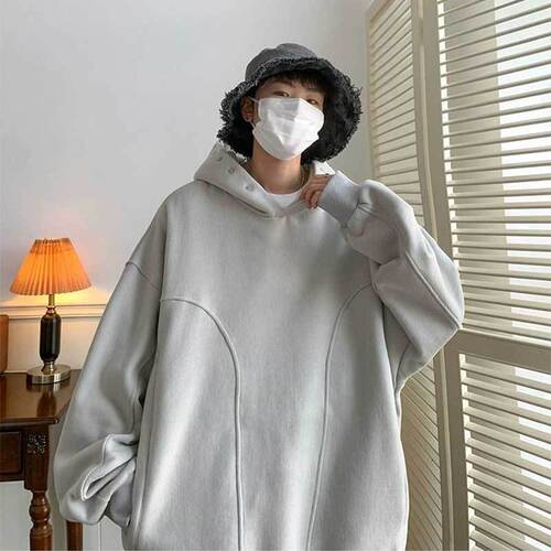 Chic Men's Hooded Sweatshirt for Spring and Autumn, Ins-inspired, Loose and Casual, Trendy and Versatile, Button-up Top