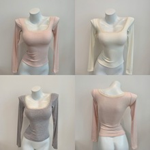 蕾丝边长袖打底衫（带胸垫）