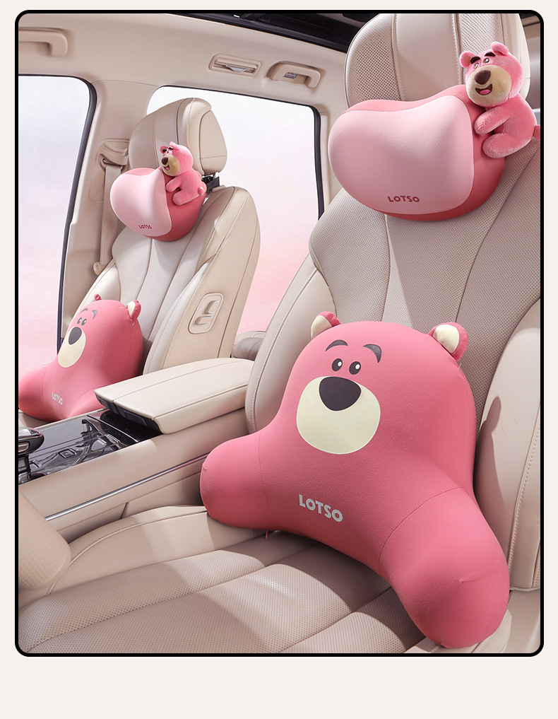 Strawberry Bear Car Headrest, Car Neck Pillow, In-Car Cushion, Car Driver's Seat Pillow, Lumbar Support Cushion