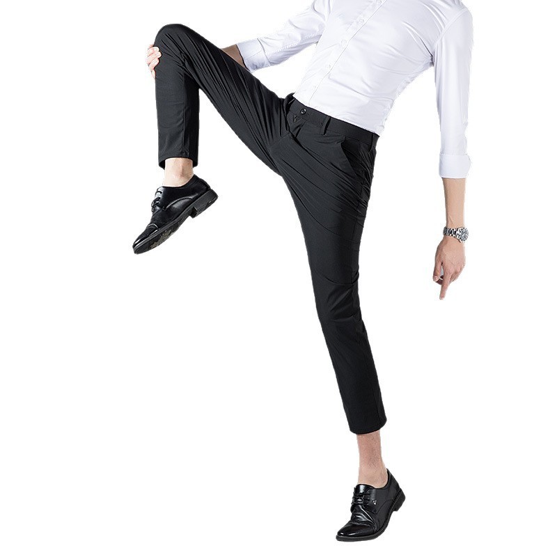 春夏薄手メンズスーツパンツカジュアルロングパンツメンズブラックストレートスーツパンツビジネスメンズストレッチ|undefined