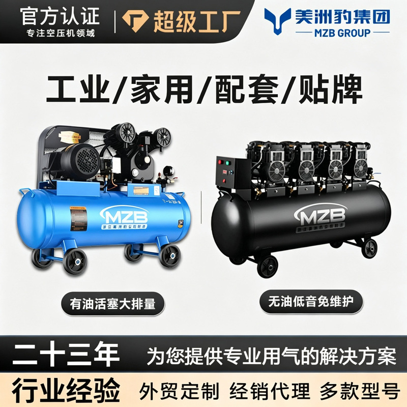 Air Compressor Static Bass Oil-Free Large Industrial Auto Maintenance Woodworking Spray Paint 220V Export Air Compressor Air Pump