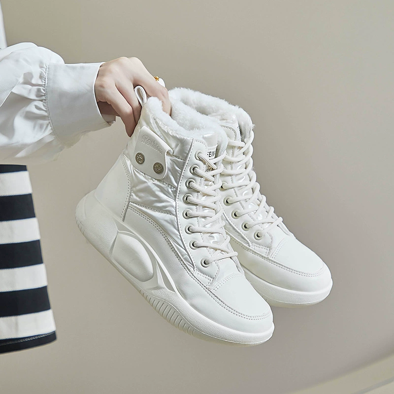 Плюс бархат высокие снежные сапоги женский 2024 зимний новый зонтик ткань корейская версия теплой повседневной обуви хлопчатобумажная обувь