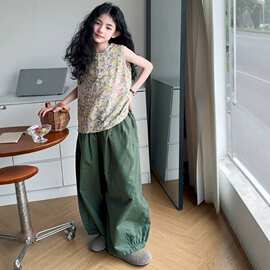 女童夏季薄款套装2026女孩夏装洋气时髦网红碎花休闲上衣宽松裤子