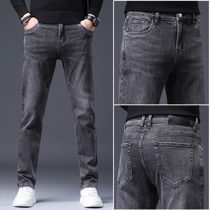 De alta gama de algodón puro 2025 nuevos jeans para hombres primavera y otoño nuevos pantalones largos elásticos azules retro sueltos rectos para hombres