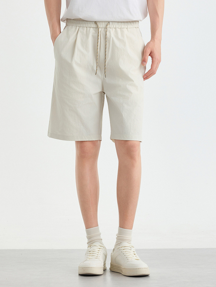 Quần short nam kaki dáng suông cạp chun thoáng khí — đen chi tiết 4