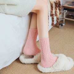 秋冬新款襪子超柔麻花款中筒襪日系甜美堆堆襪百搭加厚保暖高筒襪