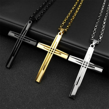 跨境新款时尚嘻哈十字架不锈钢项链高级感中性风钛钢吊坠饰品配饰