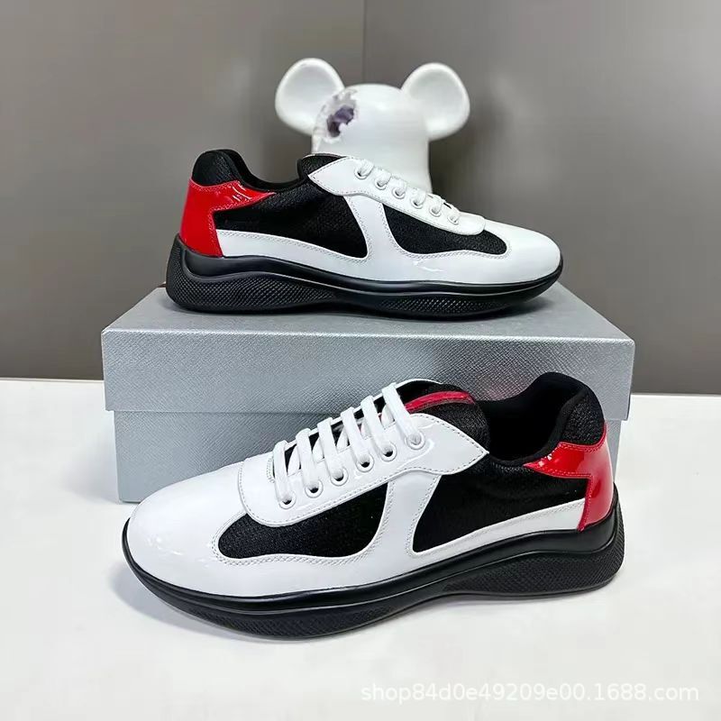 P Brand Genuine Leather Couple Shoes 2026 New Model Breathable Shoes with Mesh and Patent Leather Combination, Wear-Resistant Casual Men's Shoes