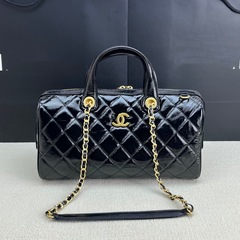 新しい第一層オイルワックス牛革ボウリングバッグボストンバッグハイエンド菱形チェーンバッグ小さなフレグランスハンドバッグ