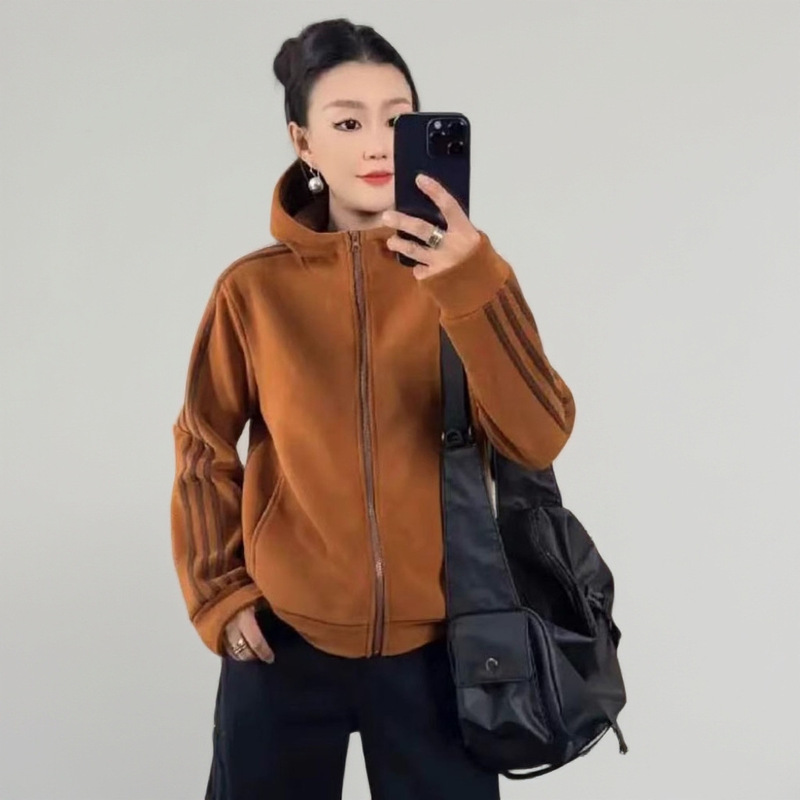 连帽拼接撞色运动卫衣开衫秋冬新款女款时尚保暖宽松休闲百搭外套|undefined