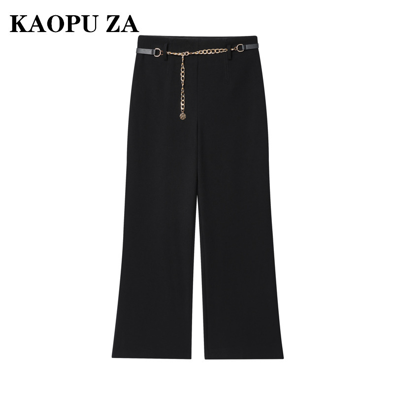 Kaopu Za Autumn European and American Style 2025 New European and American In-Stock High-End Ankle-Length Pants with Chain Belt Fashion