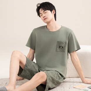 Pajamas Men's Summer Thin Pure Cotton Short-sleeved Shorts suit Thin Sweat-absorbent Breathable Outwear Home Clothes Students