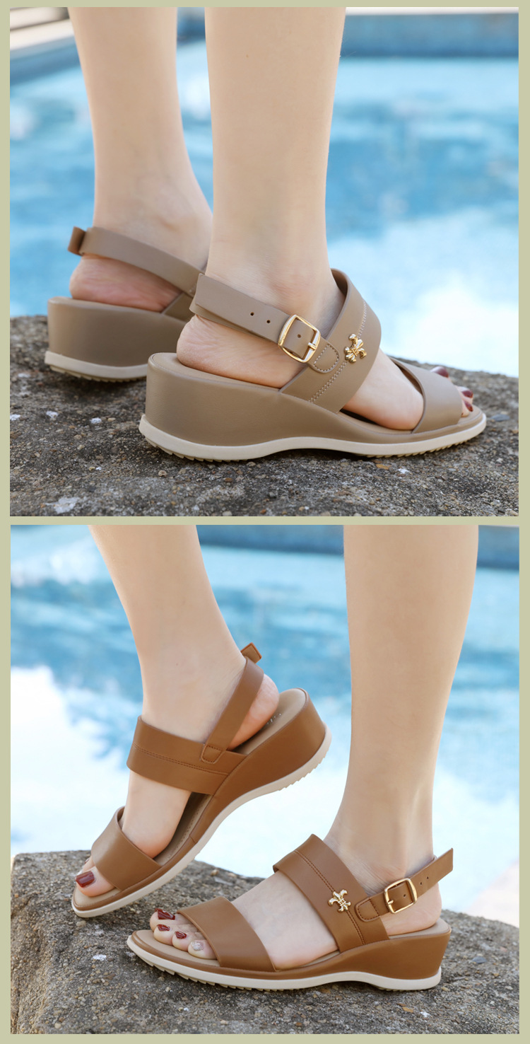 Dép sandal nữ xỏ ngón quai khóa mùa hè đế xuồng — Màu nâu, Màu đen, Màu kaki chi tiết 6