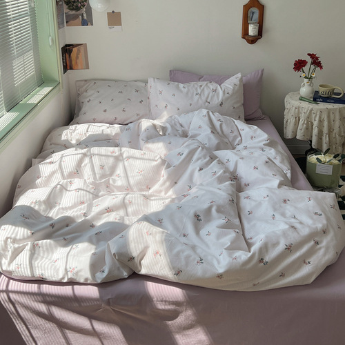 Washed cotton pure cotton bedding four-piece set pure cotton 2024 new student dormitory bed sheets and quilt cover three-piece set