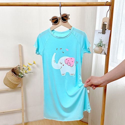 Girls sleep skirt summer thin mother and daughter pajamas princess cartoon Korean version girls short-sleeved air-conditioned clothes home clothes