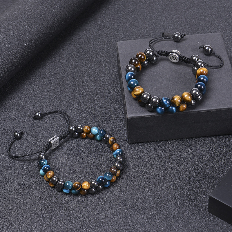 Daily Occasion natural stone Material Round Pattern Fashion Round Natural Stone Beaded Knitting Men'S Bracelets Men Beaded Bracelets