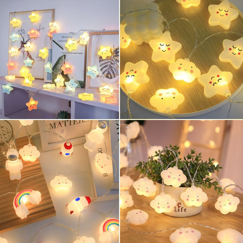 LED linda cara sonriente decoración de la estrella luces de colores luces intermitentes luces de cadena diseño de la habitación luces de Navidad habitación de los niños jardín de infantes