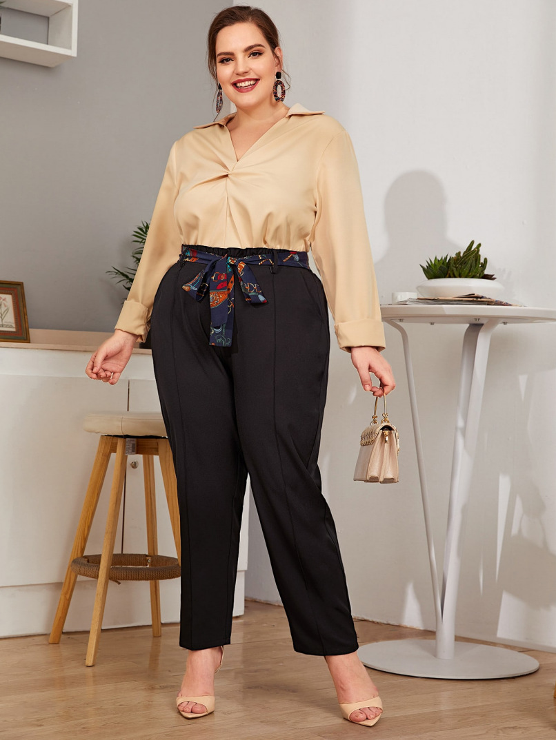 new plus size waist tie trousers Nihaostyles wholesale clothing vendor NSCX72557