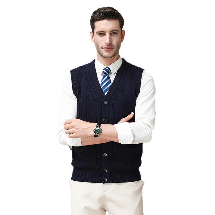 Moda de lana sin mangas de cuello en V chaleco nuevo chaleco de botón único de comercio exterior suéter de punto de hombre