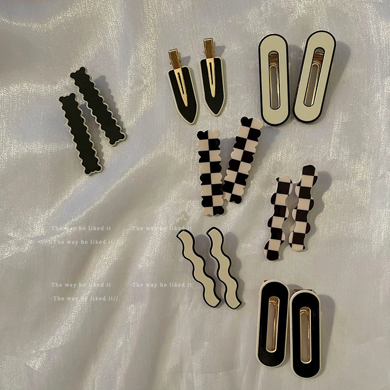 Зажимы для волос коллекция Checkerboard — стильные черно-белые зажимы для чёлки, маленькие декоративные булавки
