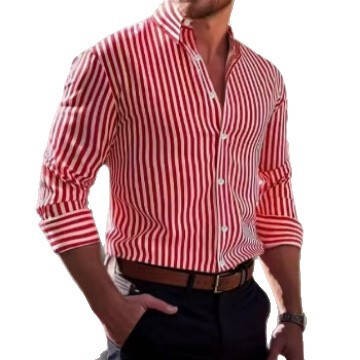 New Men's British Style Long-Sleeve Shirt, Fashionable Leisure Slim Fit Vertical Striped Men's Shirt