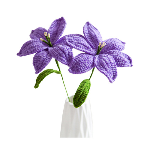 Cross-border handmade woolen crocheted milk cotton lily flower knitted ornaments for decoration, simulated bouquets, finished products, souvenir gifts