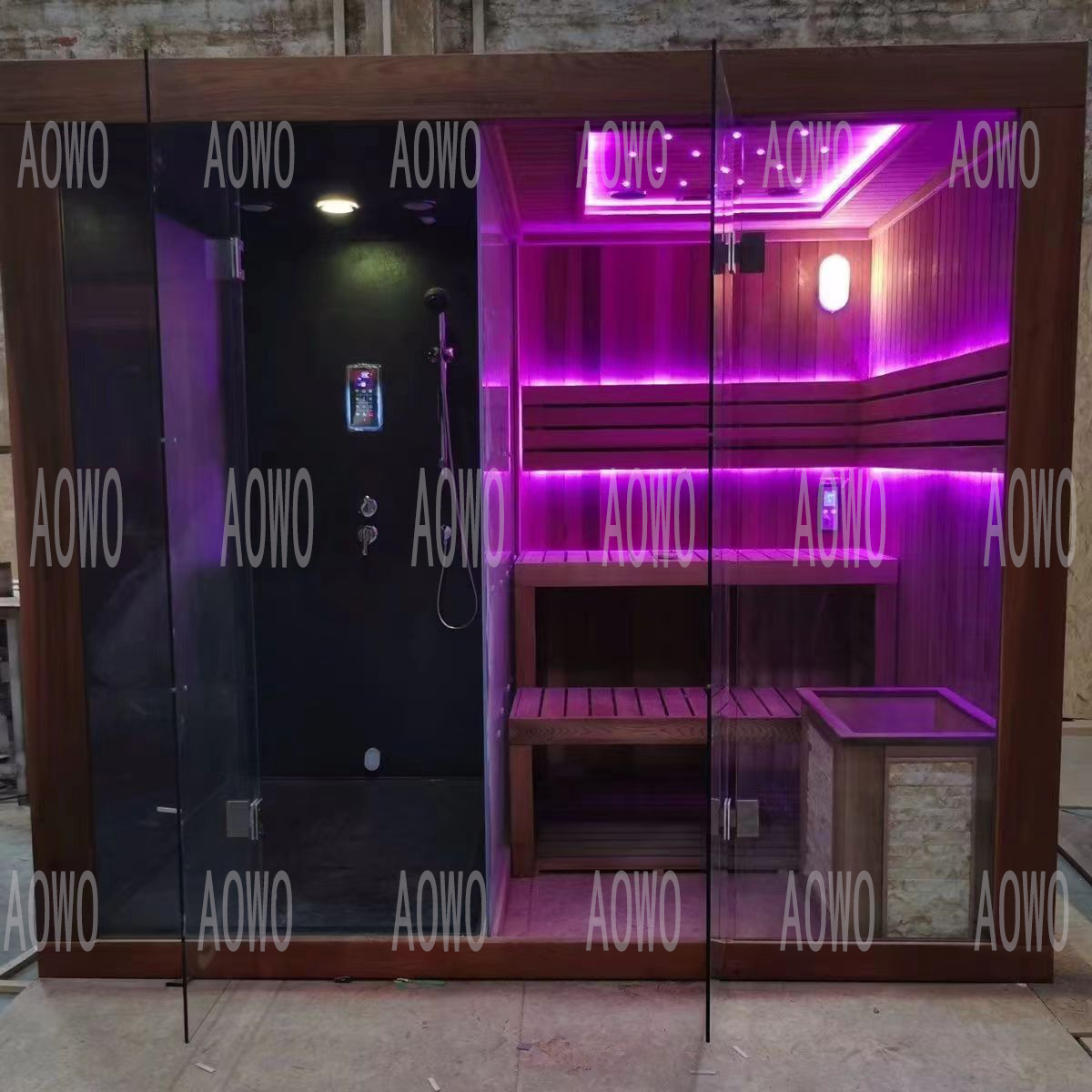 Fábrica de Foshan Aowwo Sanitario Red Cedar multifuncional sala de vapor húmedo seco sala de vapor de sudor sala de sauna separación húmeda seca