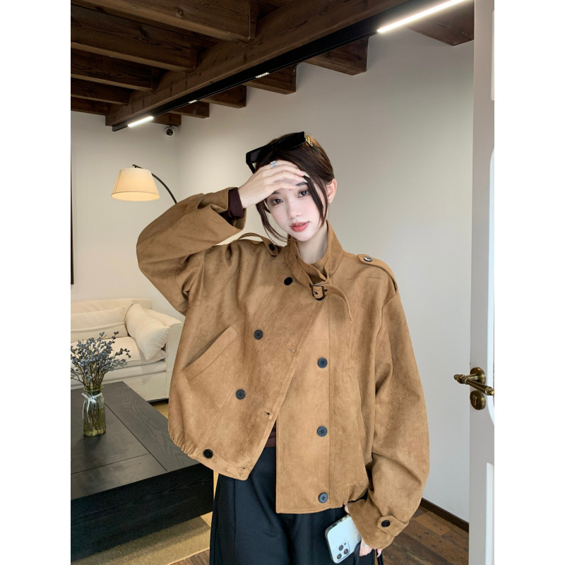 High-End Stand-Up Collar Deerskin Velvet Windbreaker Jacket for Women 2025 Autumn and Winter New Fashion Versatile Motorcycle Jacket Top