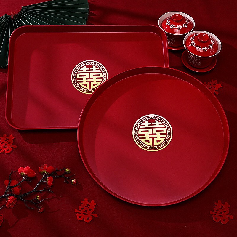 Wedding Tray for the Living Room, Red Toast Tray, Tea Tray, Fruit Tray, Wedding Candy Tray, Complete Collection of Wedding Supplies Wedding Tray for the Living Room, Red Toast Tray, Tea Tray, Fruit Tray, Wedding Candy Tray, Complete Collection of Wedding Supplies