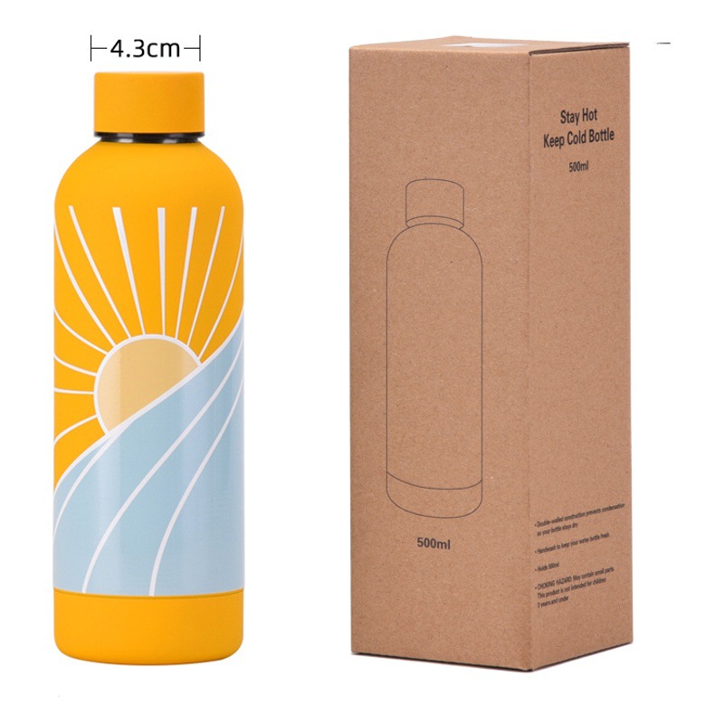 2024 nueva taza de vacío de acero inoxidable transfronteriza creativa americana botella de boca pequeña taza de agua abstracta taza de carrera simple al por mayor