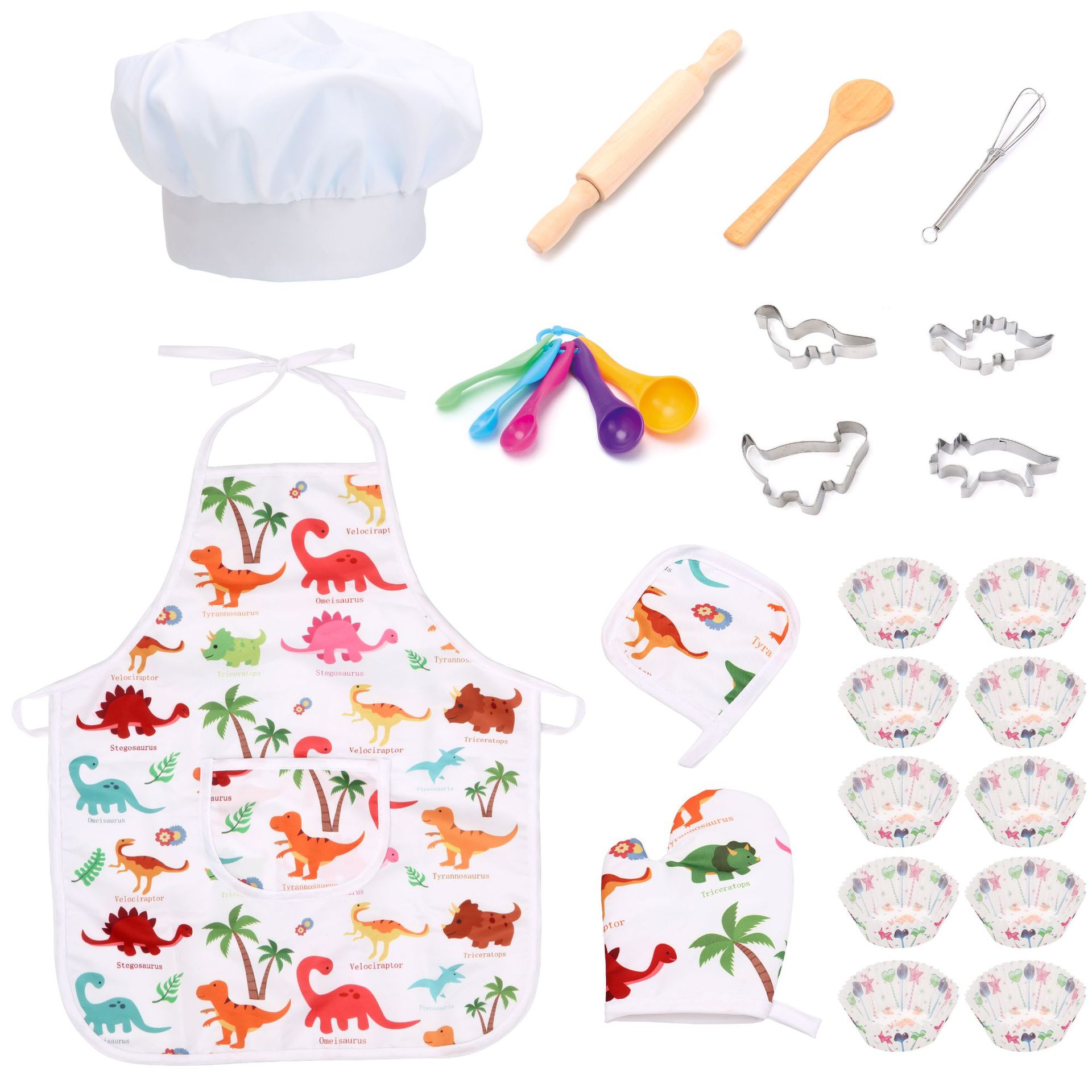 Cross-Border Pretend Play Kitchen Toys for Girls, Cooking Utensils, Children's Kitchen Set, Baking Tools, Dinosaur Apron