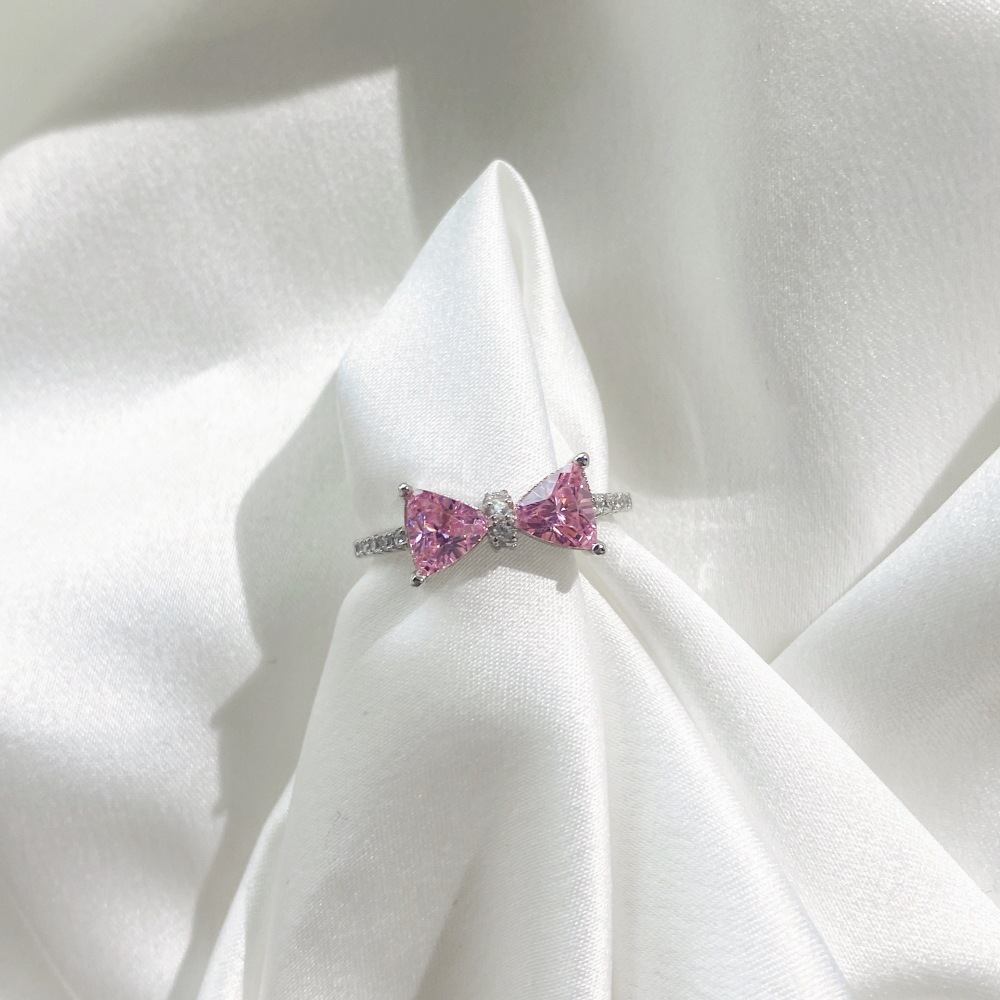 3g Weight Zircon Inlay Material Rings Classification 1 Piece Quantity Daily, Date Occasion 925 Sterling Silver Material Water Droplets, Heart Shape, Bow Knot Pattern Women's Gender Plating Design Elegant, Sweet Style 925 Sterling Silver Zircon Water Droplets Heart Shape Bow Knot Rings 925 Sterling Silver Rings 8