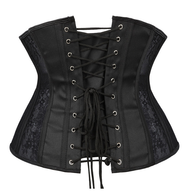 Camisa corta negra sexy jacquard hueco en forma de cuerpo, soporte de pecho y cintura sellado en forma de cinturón un cabello