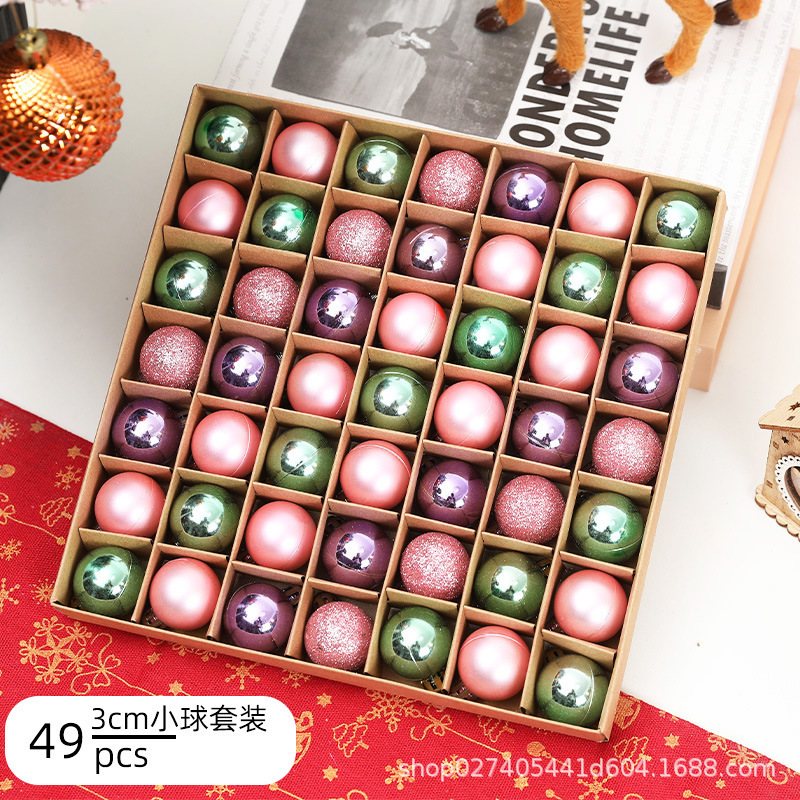 49個入り3cmクリスマスボール装飾光沢カラーボールメッキボール礼箱セットクリスマスツリーストラップシーン配置|undefined