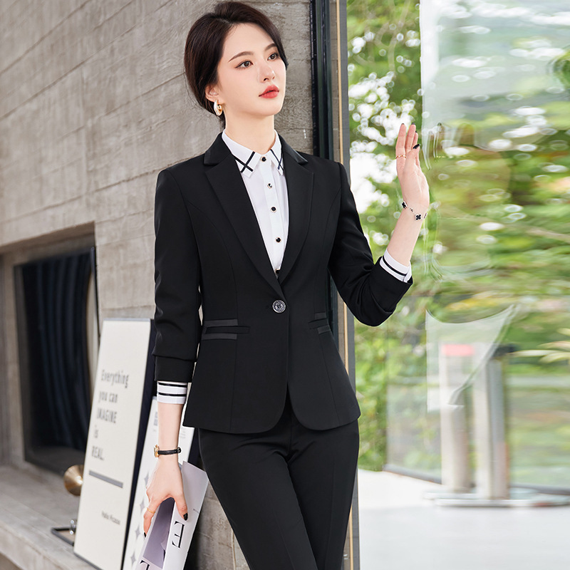 세트 재킷 여성 2024 가을 새 스타일 작은 기질 원피스 세트 전문 세트 호텔 프론트 데스크 작업복