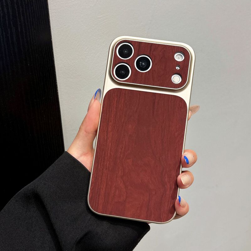 Suitable for Apple 17 Pro Max phone case, anti-drop wood grain, high-end feel, instantly transforms into a large view window, iPhone 16 protective cover