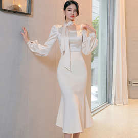 性感时尚套装2024春季韩版气质修身上衣收腰包臀女装鱼尾裙两件套