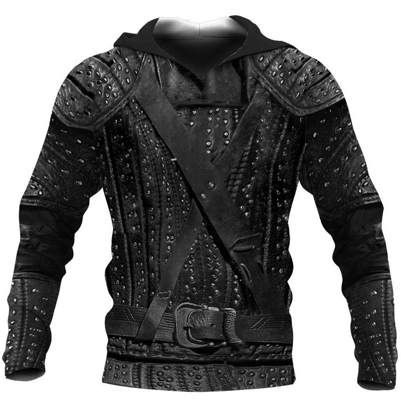 2024 Europa y América Primavera y otoño Moda nuevos hombres Viking Myth Series Cool Armor Print 3D Sudadera con capucha