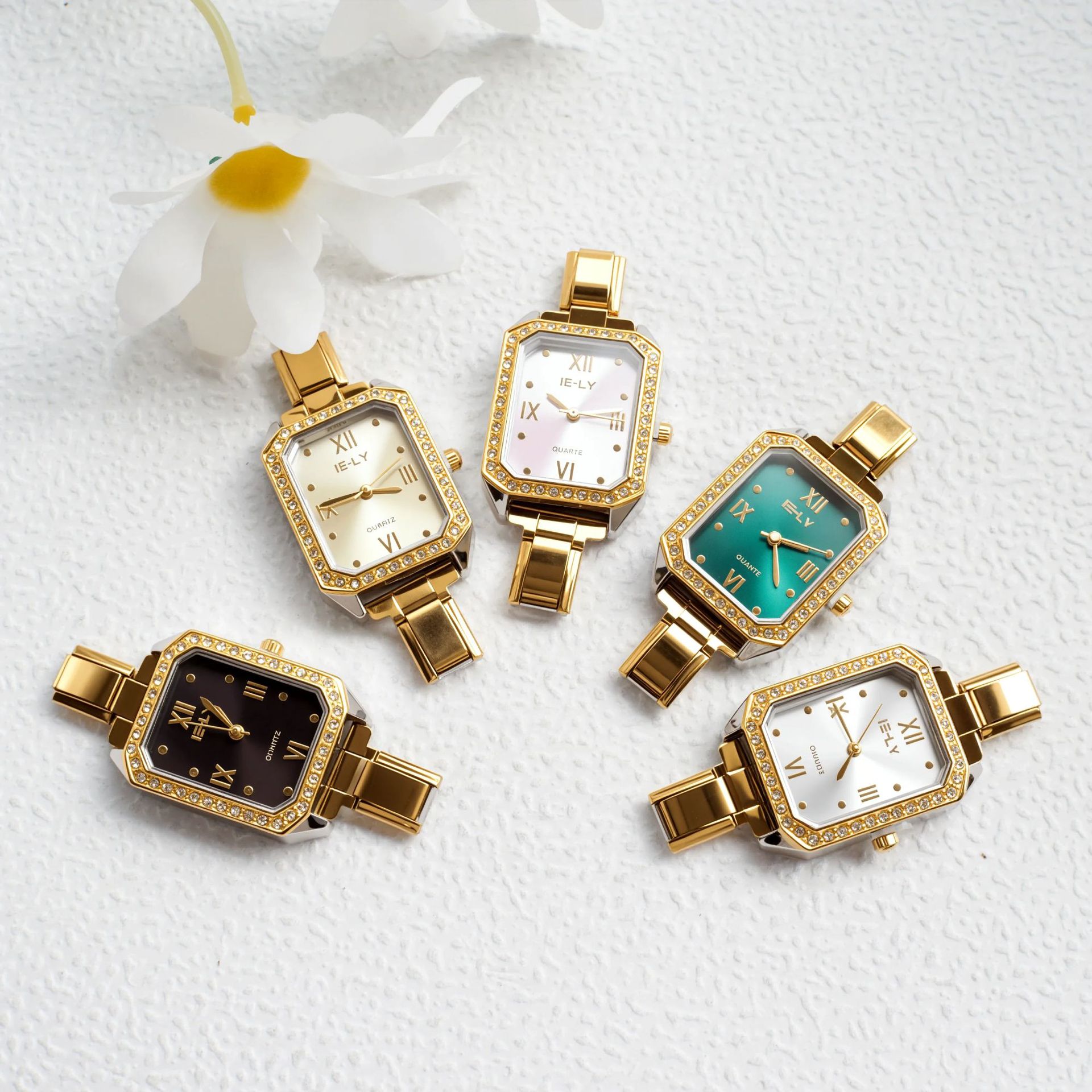 Hot-Selling European and American Module Bracelet Watch Women's Quartz Watch Wholesale Gold Edge Diamond Square Versatile DIY Module Watch