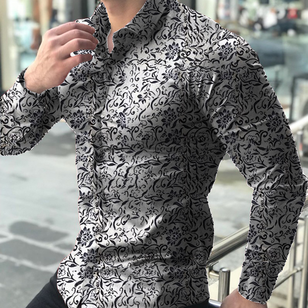 Men's Ditsy Floral Blouse Men's Clothing display picture 7