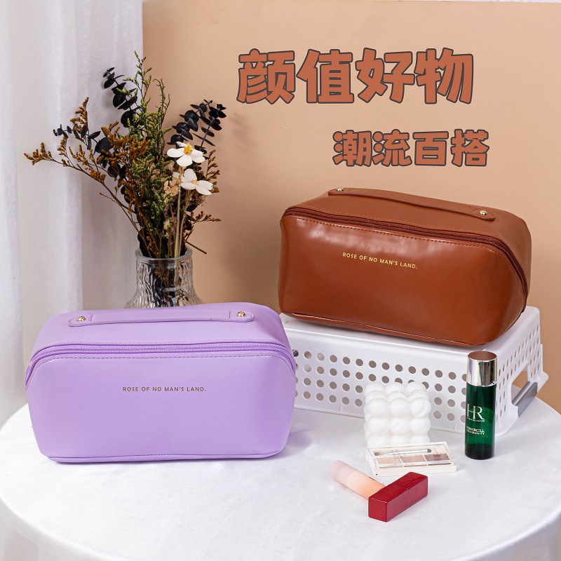 Bolsa de cosméticos 2022 nueva gran capacidad ins estilo bolsa de almacenamiento de cosméticos PU de cuero portátil de viaje bolsa de lavado en stock