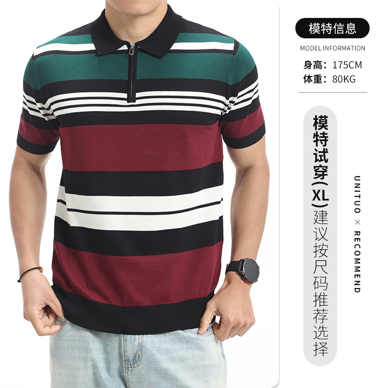 Polo de punto de color contraste para hombre Europa y Estados Unidos golf transfronterizo verano con solapa casual de manga corta ropa de hombre de alto nivel