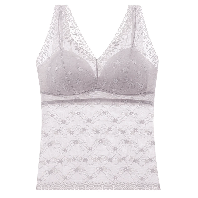 Lace vest, breast pads, comfortable breathable wireless bra, underwear, V-neckline, slim fit