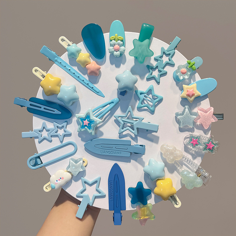 Estrellas azules clips para el cabello mujeres dulces lindas frente clips para el cabello de niños clips para el cabello roto clips para la boca clips para el cabello
