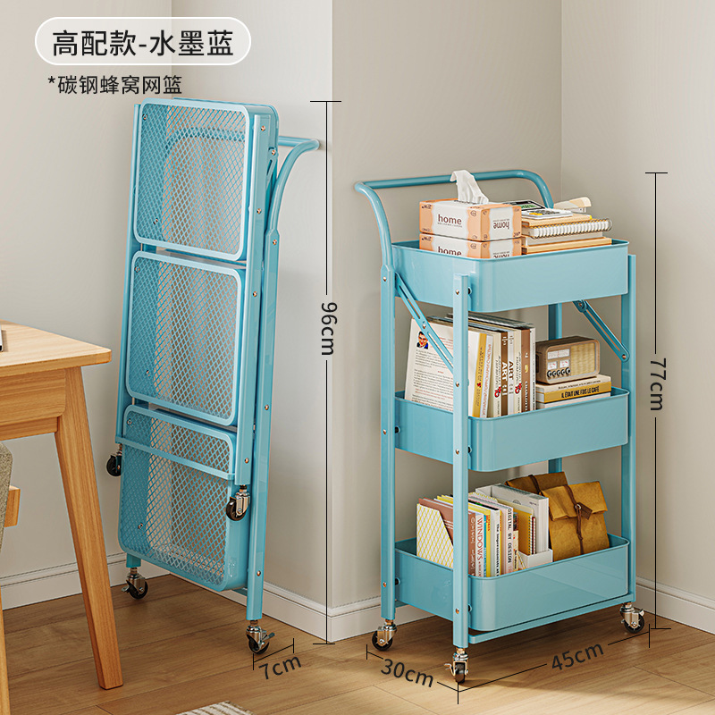 Carro plegable estantería estante de almacenamiento piso dormitorio snack Rack móvil ruedas cocina rack de almacenamiento